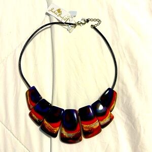 NWT Jackie Brazil leather choker w/ 7 multi-color resin pieces